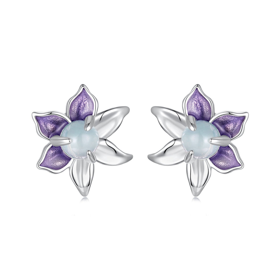 925 Sterling Silver Earrings with Enamel and Transparent Glass for Women
