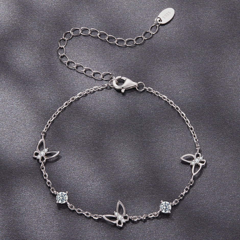 925 Sterling Silver White Gold Plated Bracelet with Moissanite, 15+6cm, for Women