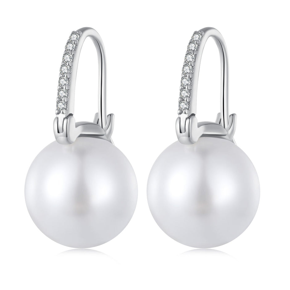 925 Sterling Silver Earrings with Quality Shell Pearl and CZ, 21*11mm, for Women