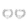 925 Sterling Silver White Gold Plated 1.6cm Hoop Earrings with Synthetic Pearl for Women