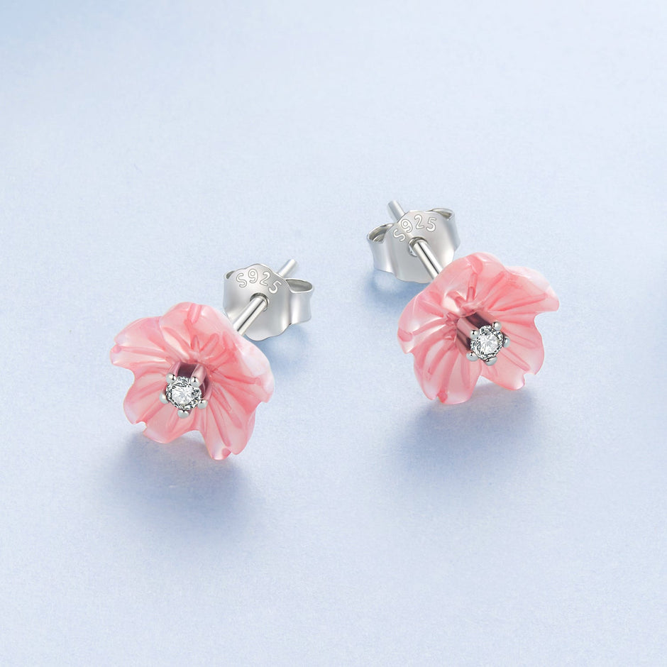 925 Sterling Silver Earrings with High-Quality Nacre and Pavé CZ, Oxidized Silver