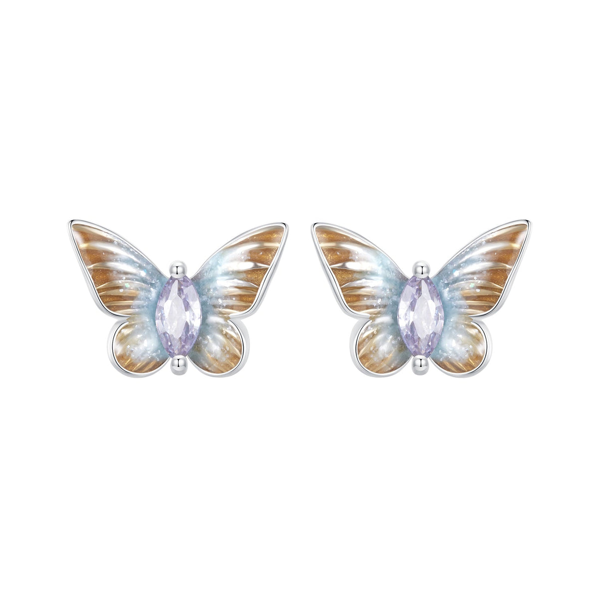 925 Sterling Silver Earrings with Enamel and Pavé Set CZ, 7x10mm, White Gold Plated for Women