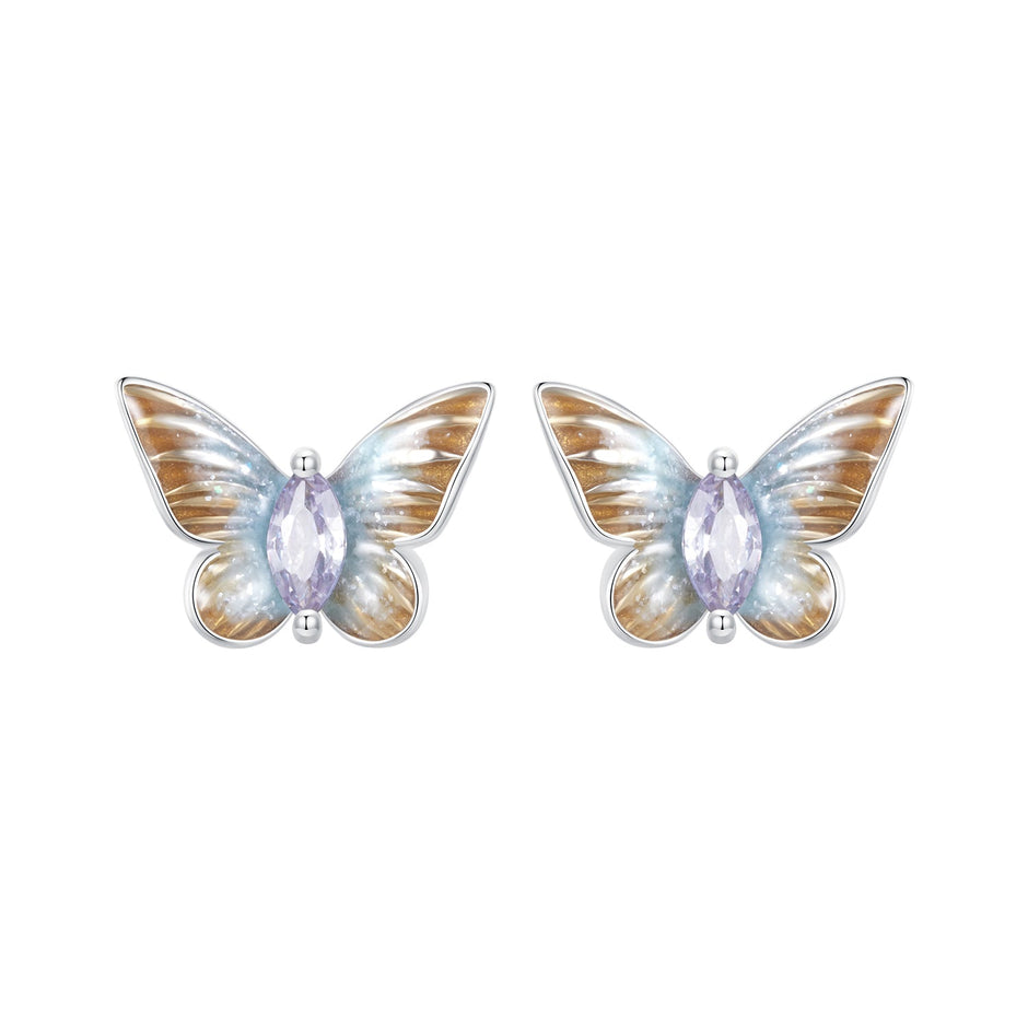 925 Sterling Silver Earrings with Enamel and Pavé Set CZ, 7x10mm, White Gold Plated for Women