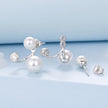 925 Sterling Silver Earrings with CZ and Synthetic Pearl, 1.7cm, White Gold Plated for Women