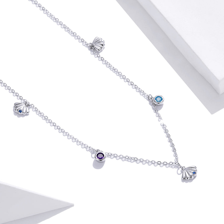 925 Sterling Silver Adjustable Necklace with Scallop Design and Pavé Setting CZ