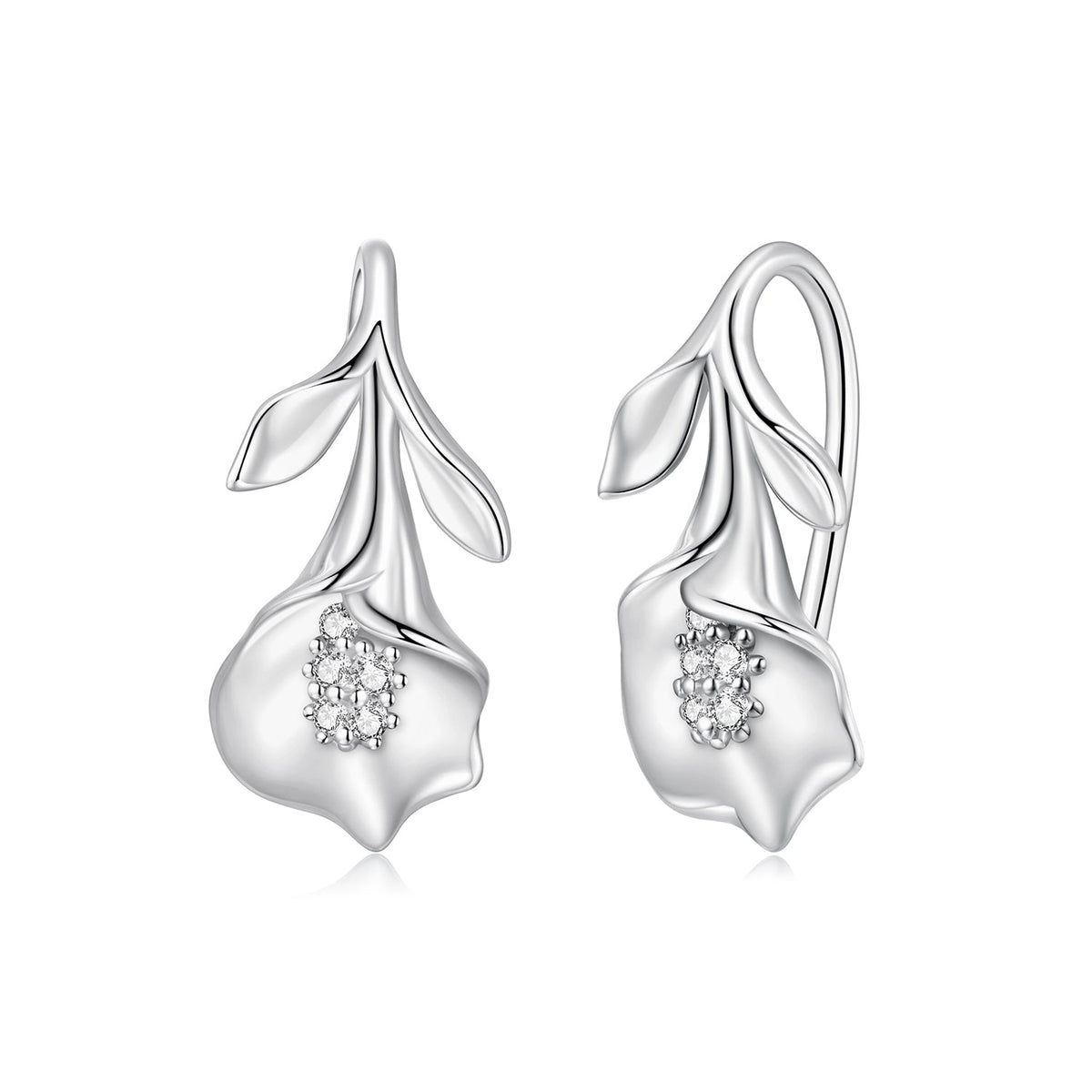 925 Sterling Silver Earrings with White Gold Plating and CZ