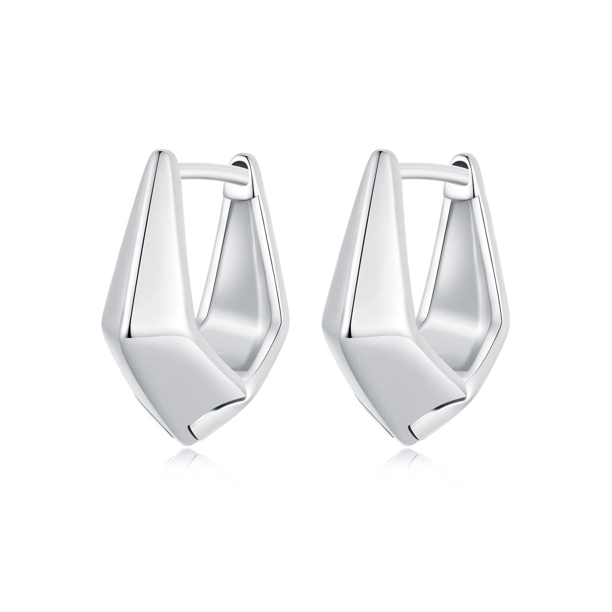 925 Sterling Silver White Gold Plated Earrings 14x6.5mm for Women