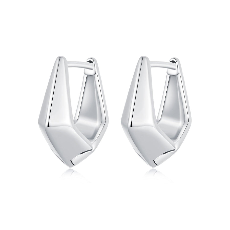 925 Sterling Silver White Gold Plated Earrings 14x6.5mm for Women