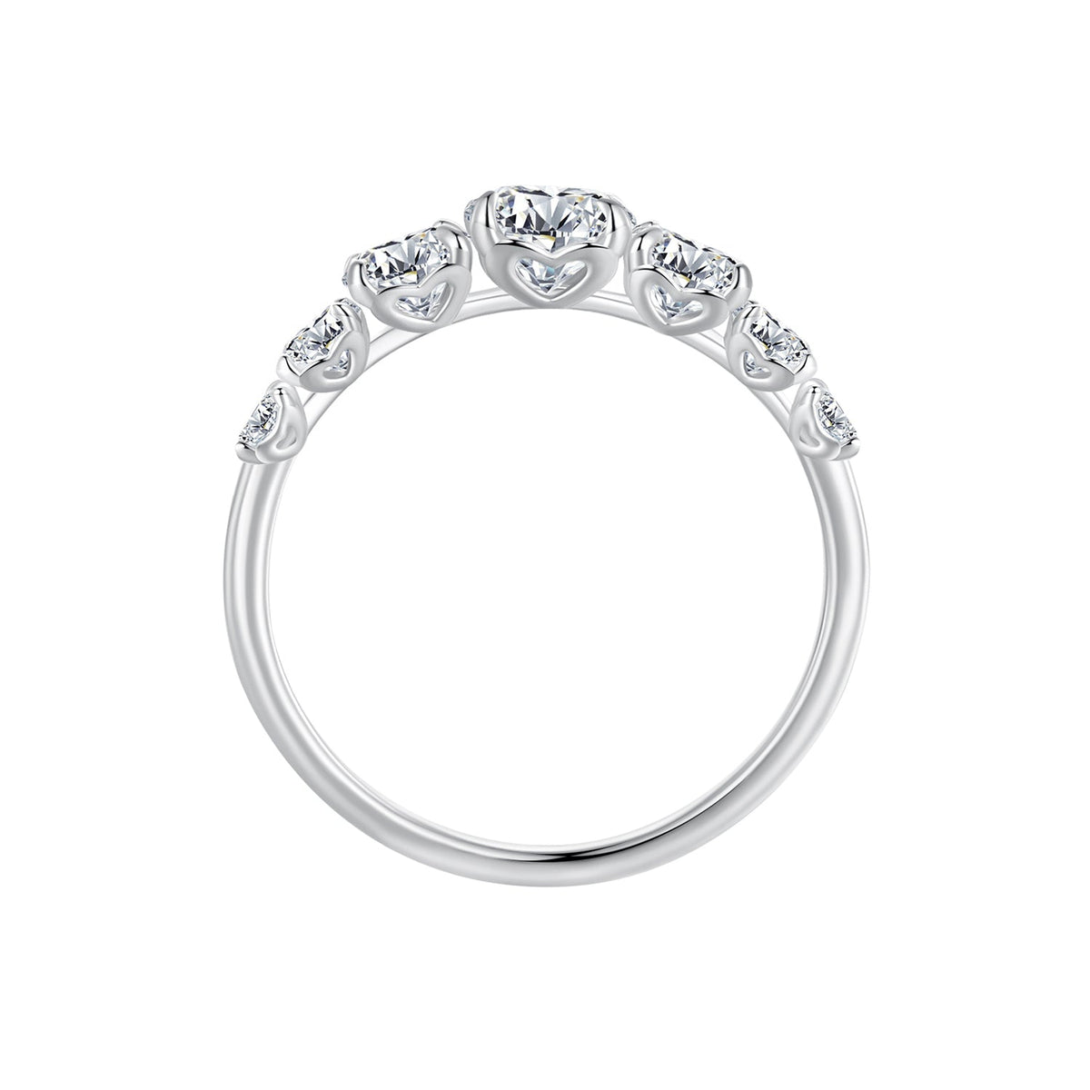 925 Sterling Silver Moissanite Engagement Ring with 5mm, 4mm, 3mm, 2.5mm Stones for Women