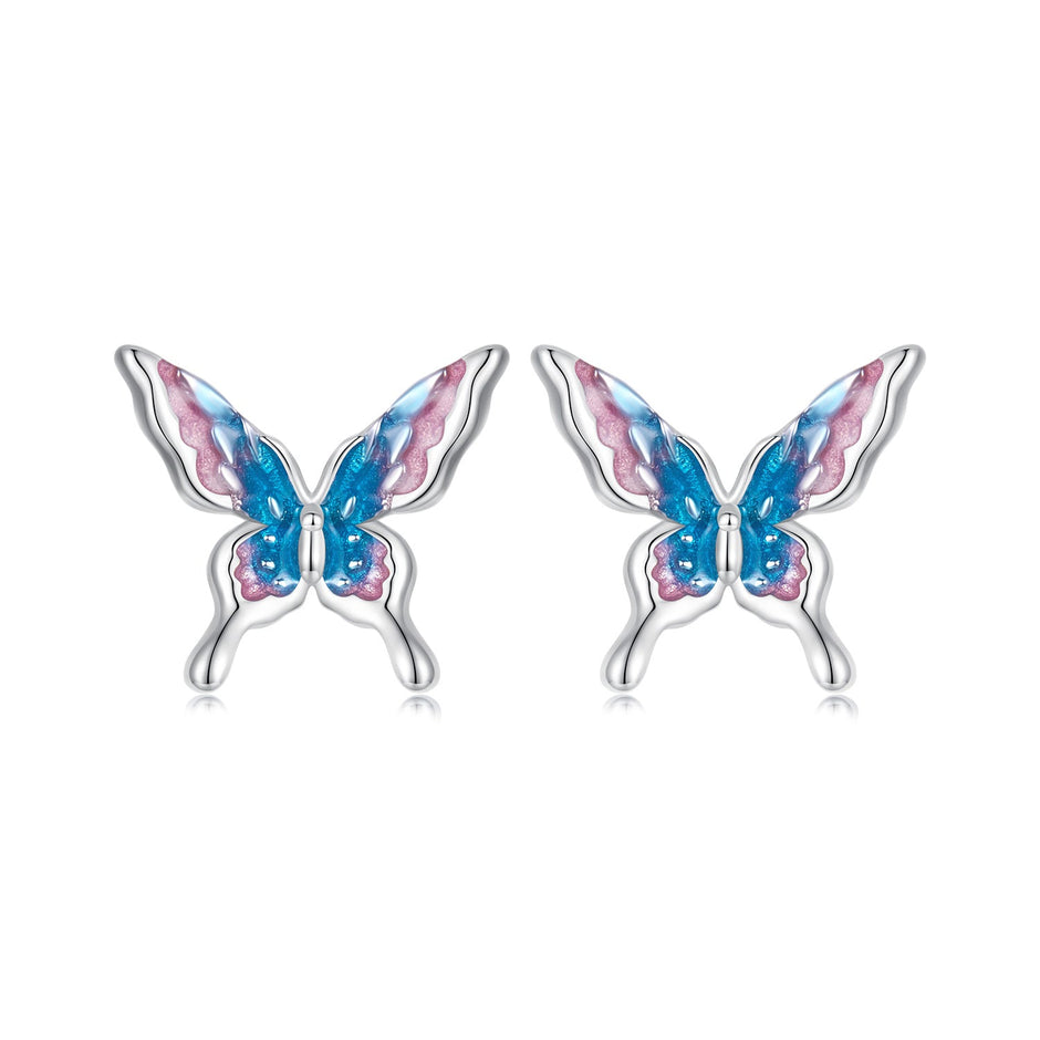 925 Sterling Silver White Gold Plated Enamel Earrings 9x10mm for Women
