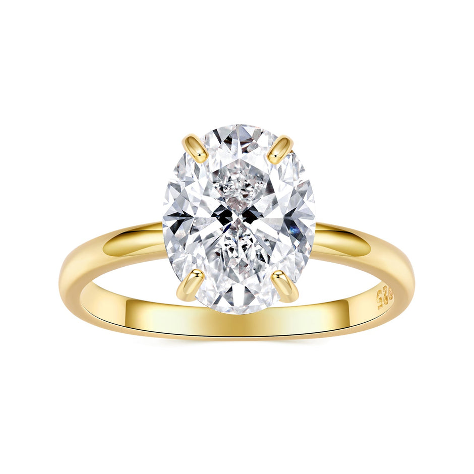 925 Sterling Silver 3.5 Carat Oval Zircon Ring with White Gold Plating for Women