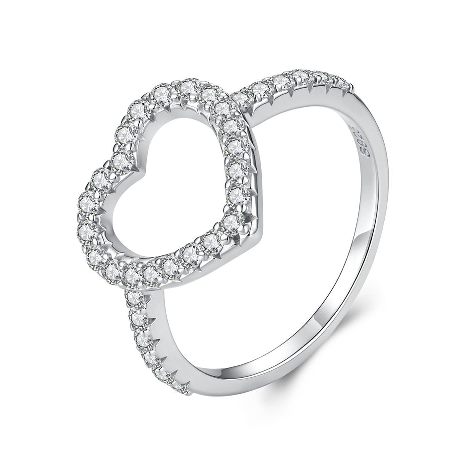 925 Sterling Silver White Gold Plated Moissanite Heart Size 6 Ring for Women