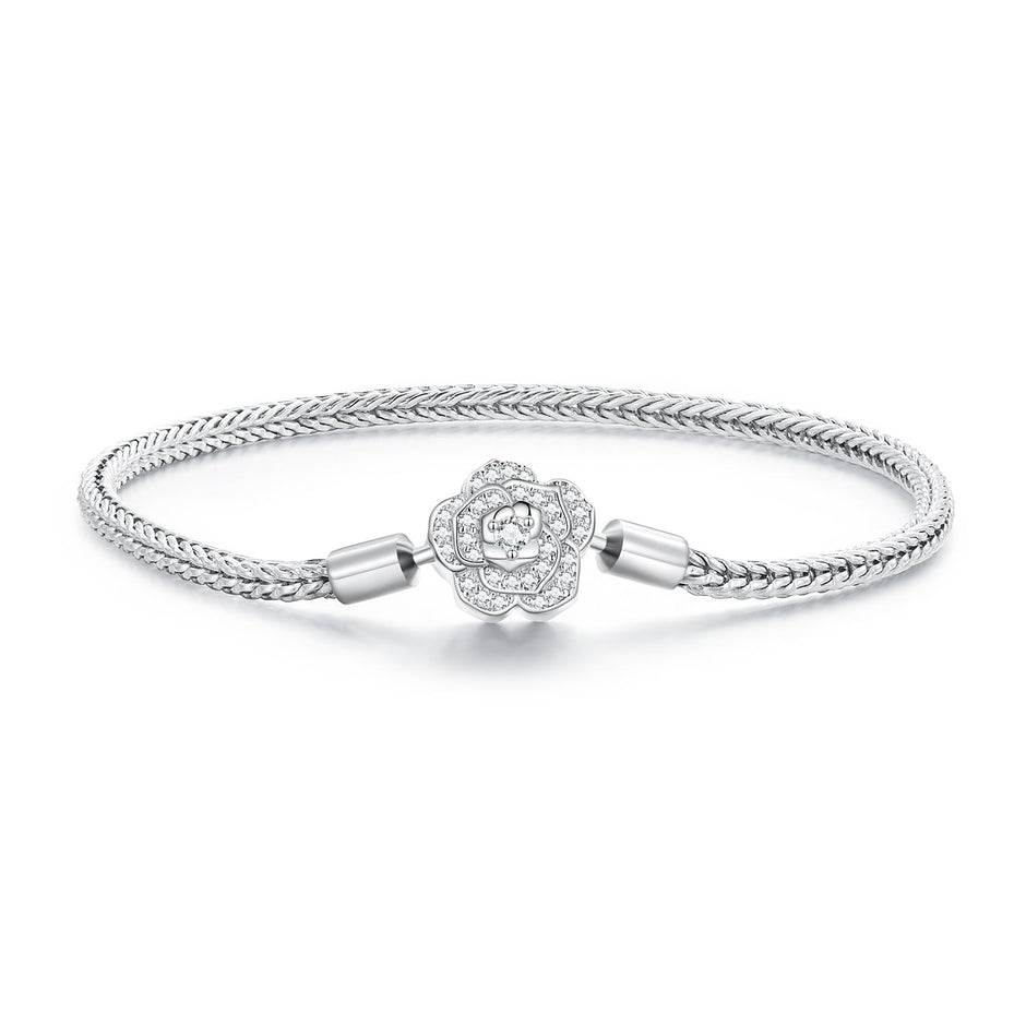 925 Sterling Silver Bracelet with Pavé Setting CZ, 17cm for Women