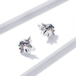 925 Sterling Silver Earrings with Pavé Setting CZ, Oxidized, 1.4x0.9cm for Women