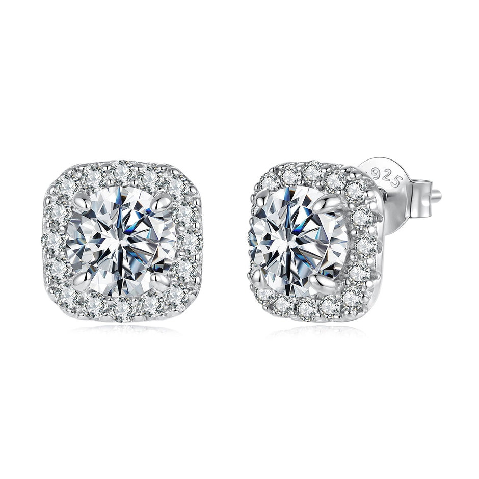 925 Sterling Silver Moissanite 1.0cm Earrings with Pavé Setting for Women
