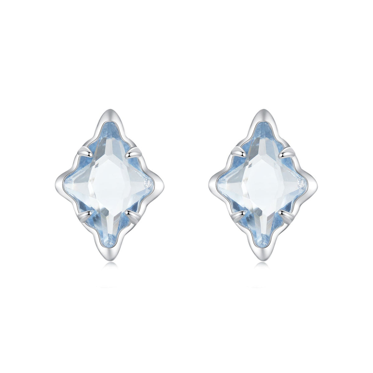 925 Sterling Silver Earrings with Transparent Glass and White Gold Plating