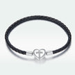 925 Sterling Silver Leather 17cm Bracelet with Oxidized CZ for Women