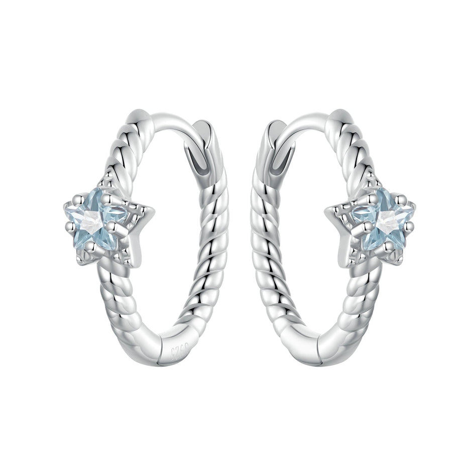 925 Sterling Silver Earrings with CZ and White Gold Plating, 1.3cm for Women