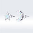 925 Sterling Silver Opal Earrings for Women - Star & Moon Design
