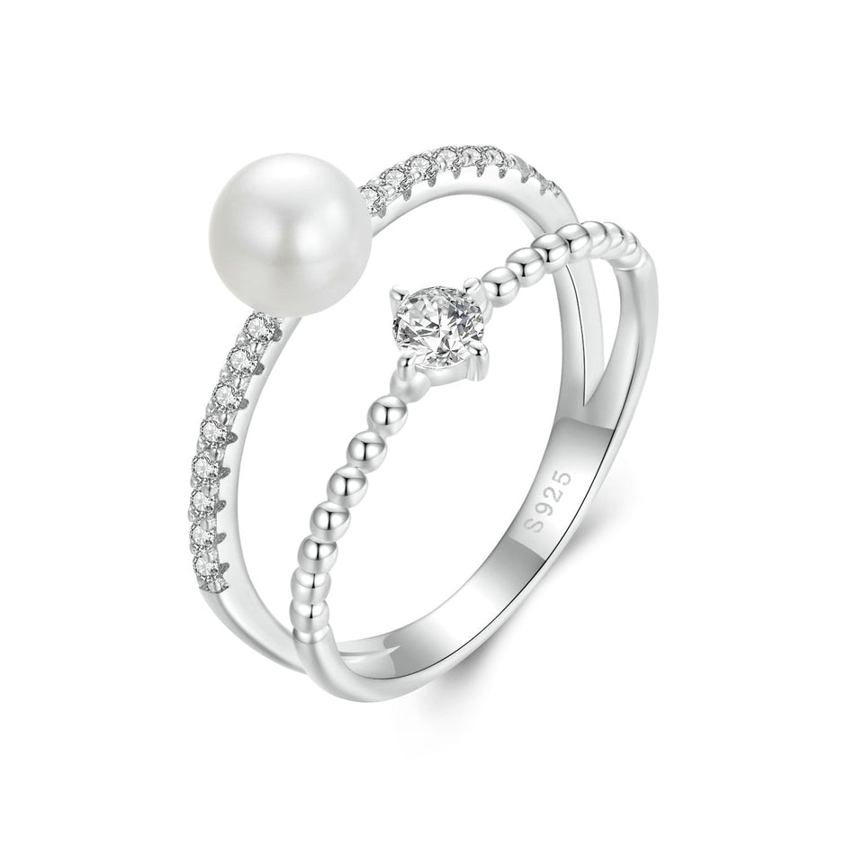 925 Sterling Silver & Moissanite Ring with Freshwater Pearl - Size 6 - Women's Jewelry