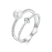 925 Sterling Silver & Moissanite Ring with Freshwater Pearl - Size 6 - Women's Jewelry