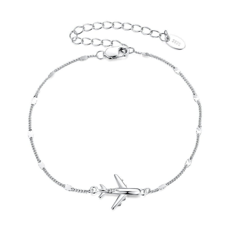 925 Sterling Silver White Gold Plated 16+5cm Bracelet with CZ Pendant for Women