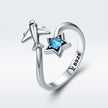 S925 Sterling Silver Star and Airplane Ring Set for Women