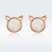925 Sterling Silver Plated Rose Gold Opal Earrings 0.8cm for Women