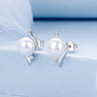 925 Sterling Silver Natural Pearl & CZ Earrings Plated in Platinum