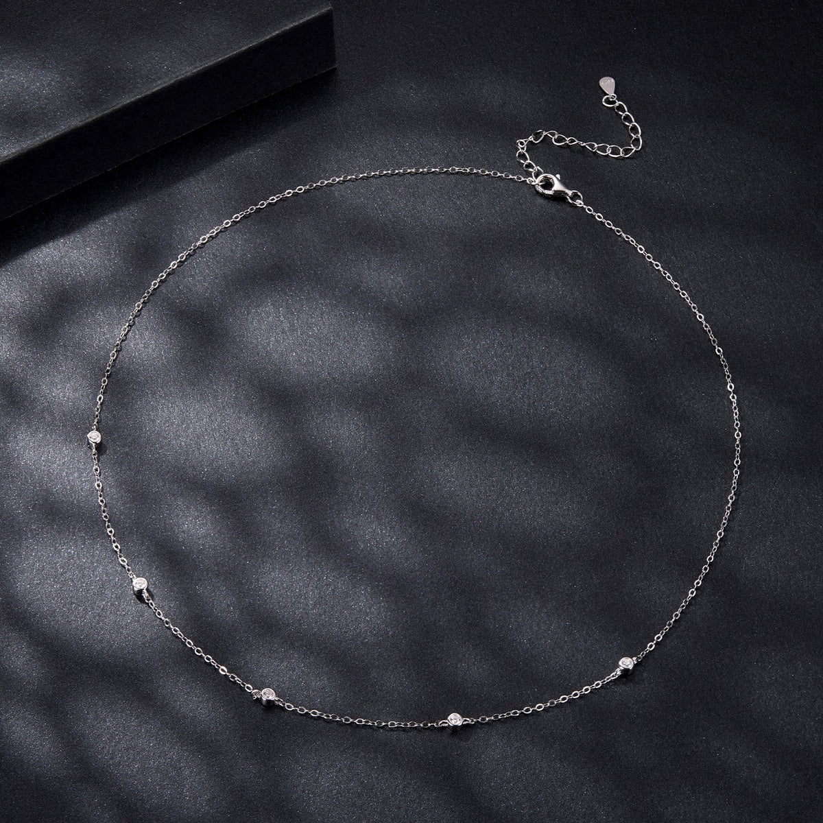 925 Sterling Silver White Gold Plated Adjustable Moissanite Necklace for Women