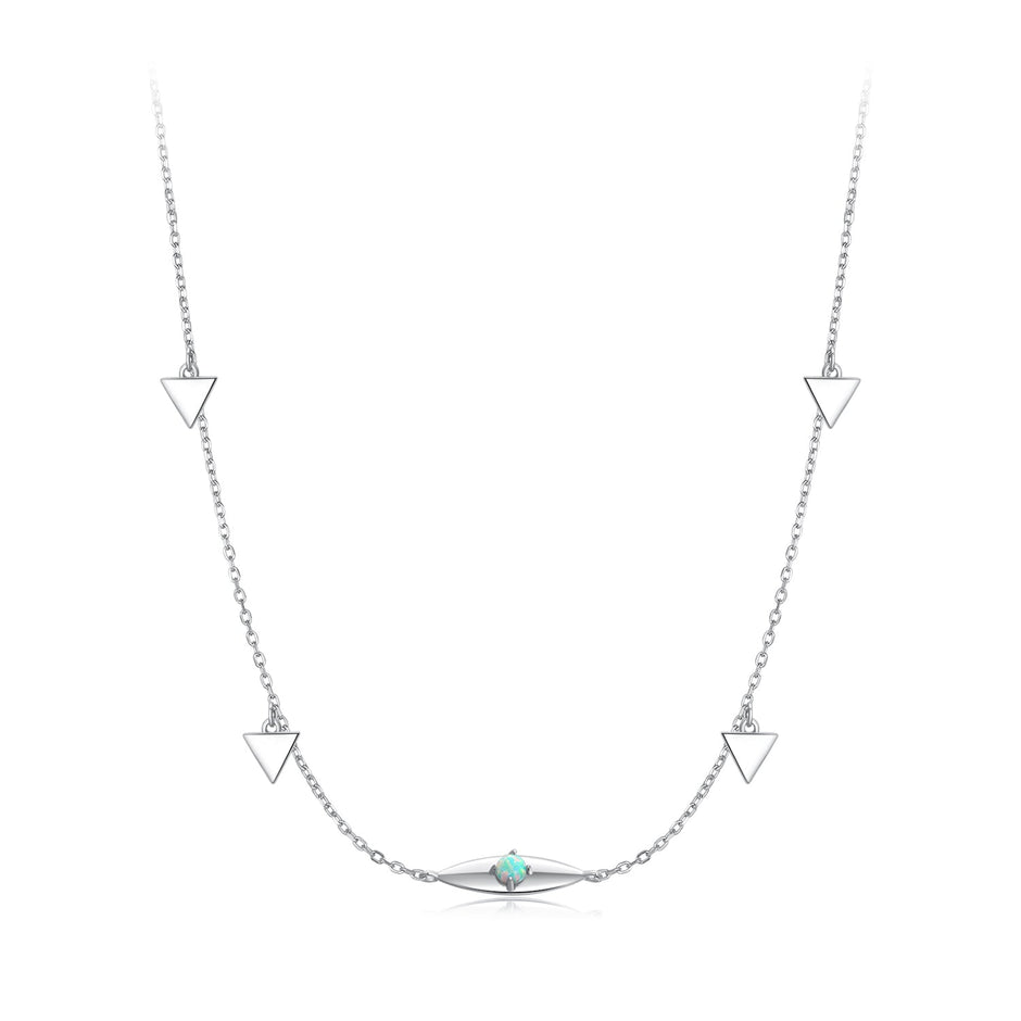 925 Sterling Silver Opal Pendant Necklace for Women - 40+5cm Adjustable Length
