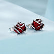 925 Sterling Silver Enamel Plated White Gold Earrings 0.7*1cm for Women