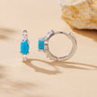 925 Sterling Silver Earrings with Synthetic Turquoise and CZ, White Gold Plated, 1.0cm Hoop for Women