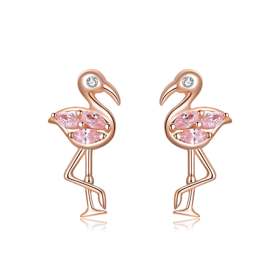 925 Sterling Silver 1.5x0.7cm Plated Rose Gold CZ Earrings for Women