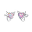 925 Sterling Silver White Gold Plated Opal Earrings 0.7x0.8cm for Women