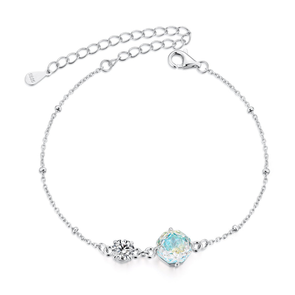 925 Sterling Silver 0.8cm CZ White Gold Plated Bracelet for Women
