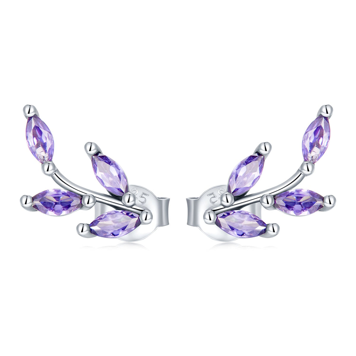 925 Sterling Silver Earrings with CZ and Oxidized Finish - 1.3*0.6cm