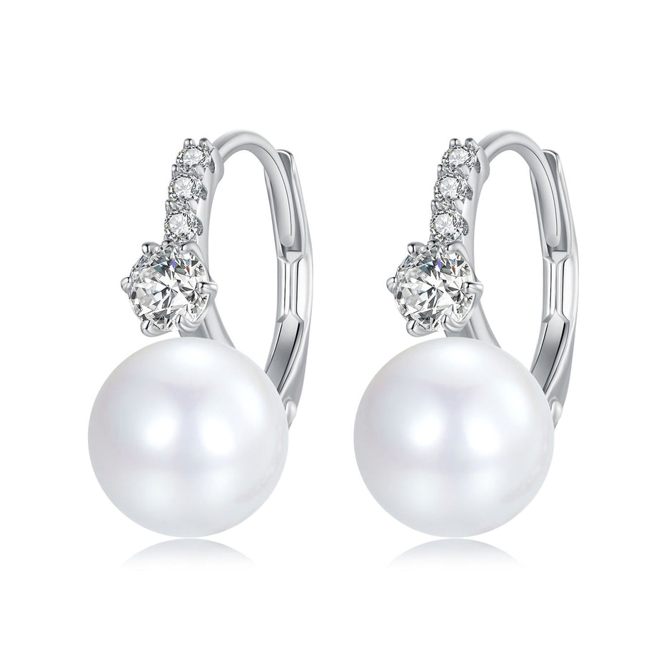925 Sterling Silver Earrings with Quality Shell Pearl and CZ for Women
