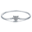 925 Sterling Silver Bracelet with Cat Head Charm, 17cm for Women