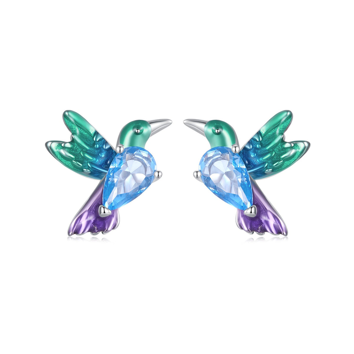 925 Sterling Silver White Gold Plated Earrings with Enamel and CZ - 10*8mm