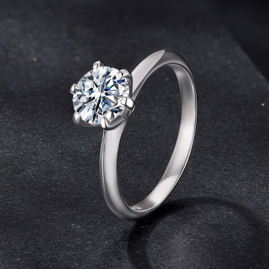 925 Sterling Silver Moissanite 1 Carat Ring Size 6
