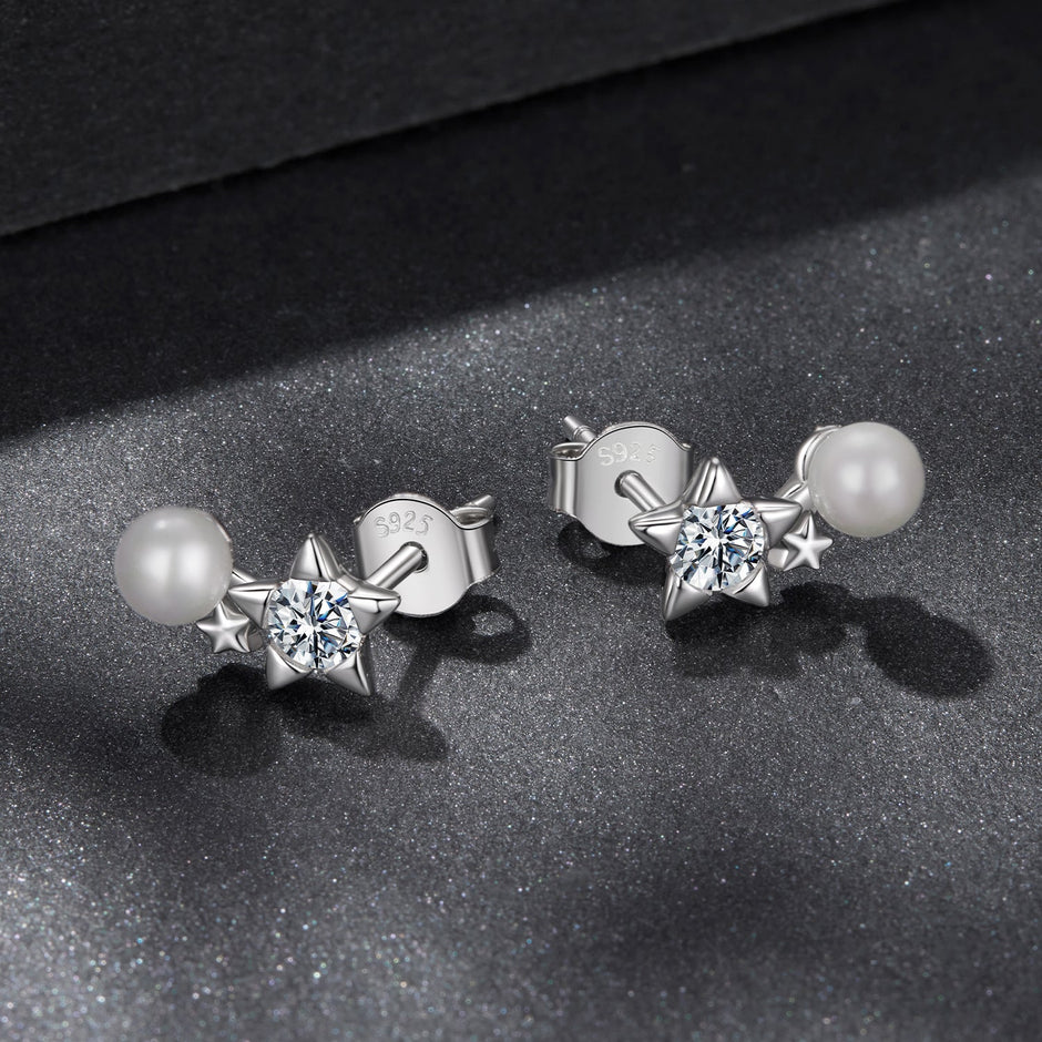 925 Sterling Silver 0.20 Carat Moissanite Earrings with Synthetic Pearl for Women