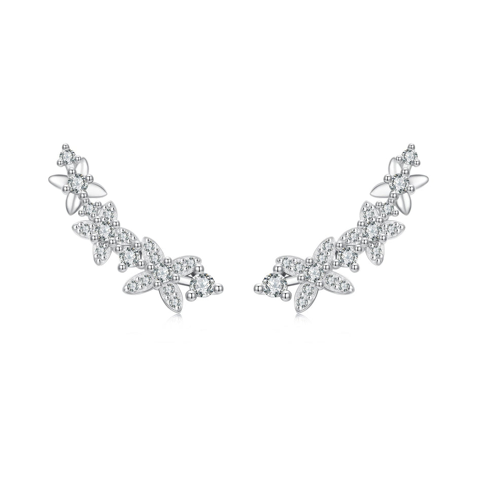 925 Sterling Silver White Gold Plated CZ Earrings 0.5*1.8cm for Women