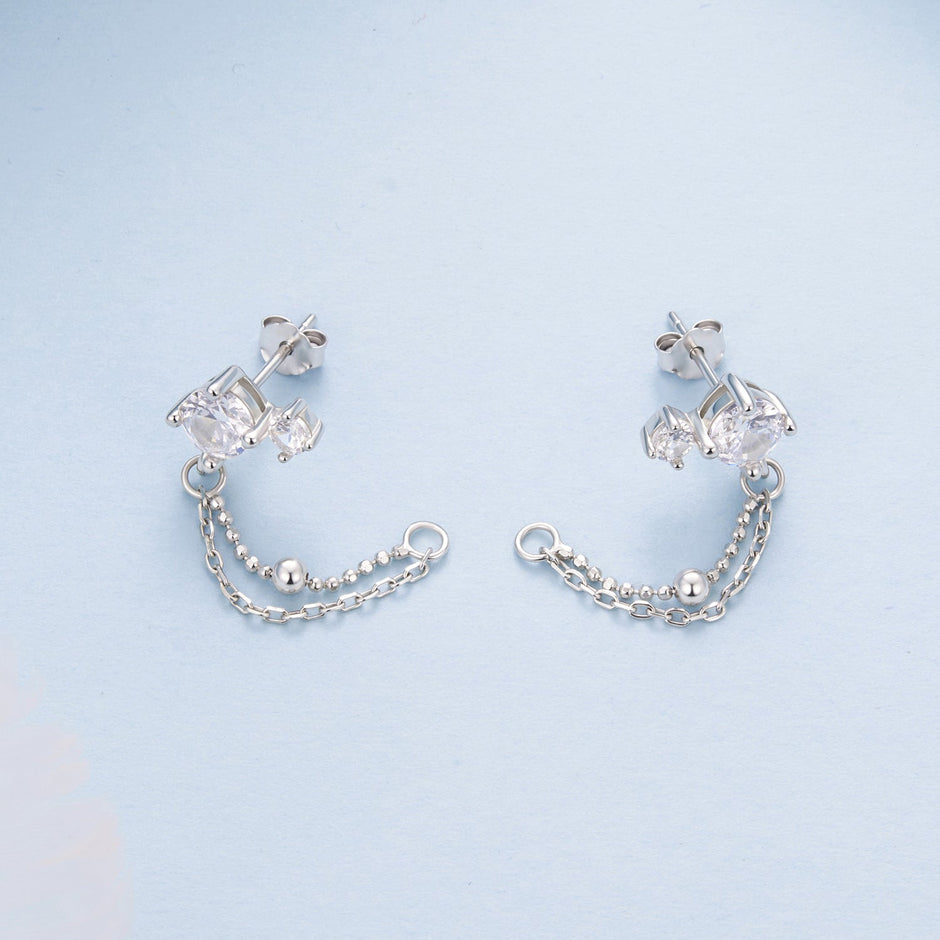 925 Sterling Silver White Gold Plated Pavé Setting CZ Earrings, 1.5cm for Women