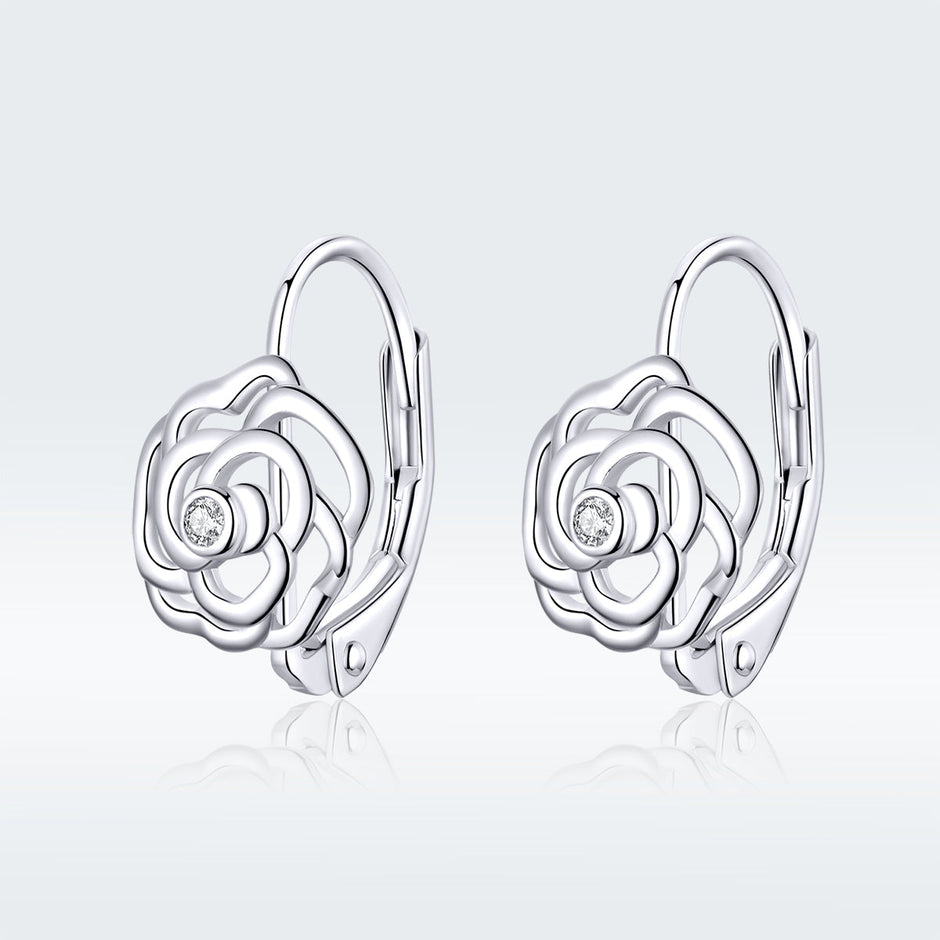 925 Sterling Silver Earrings with Pavé Setting CZ - 1.4x0.9 cm for Women