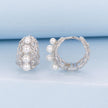 925 Sterling Silver Hoop Earrings with Synthetic Pearl and CZ, 1.1cm for Women