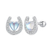 925 Sterling Silver Pavé Setting Moonstone Earrings with CZ and Platinum Plating