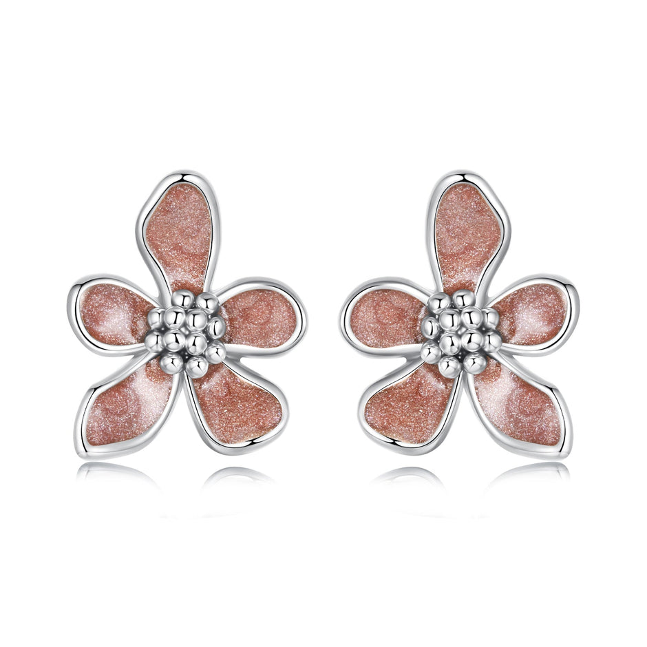 925 Sterling Silver White Gold Plated Enamel Earrings 0.9*1.0cm for Women