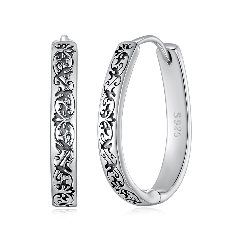 925 Sterling Silver Earrings for Women - 2.0*0.3cm, Inner Diameter 1.7cm, Oxidized Silver