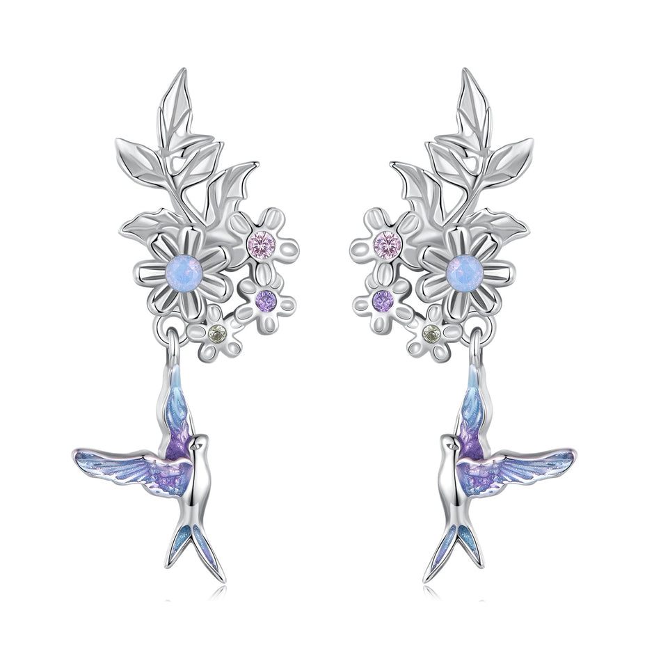 925 Sterling Silver Earrings with Nano Opal Stone and White Gold Plating